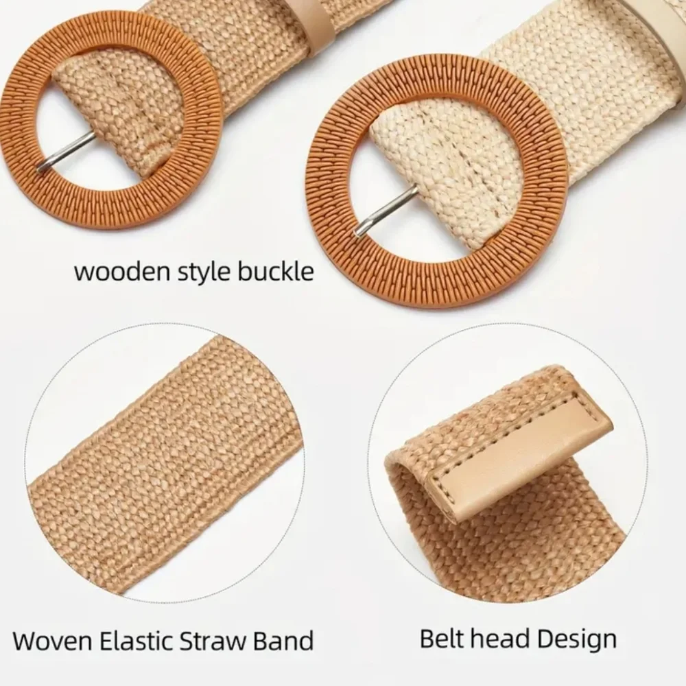 2 Pcs  Buckle Braided Straw Belts